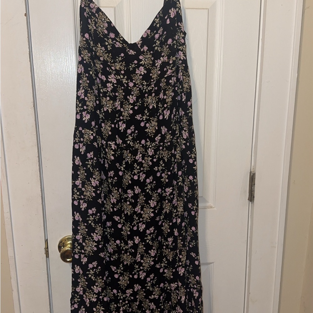 Ardene Black Dress with Purple and Cream Floral Design